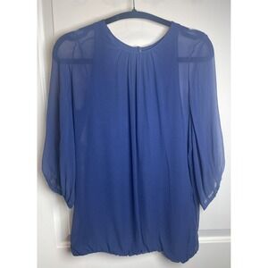Vince Women's Silk Sheer Navy 3/4 Sleeve Blouse Sz Small Chic Formal Events Work